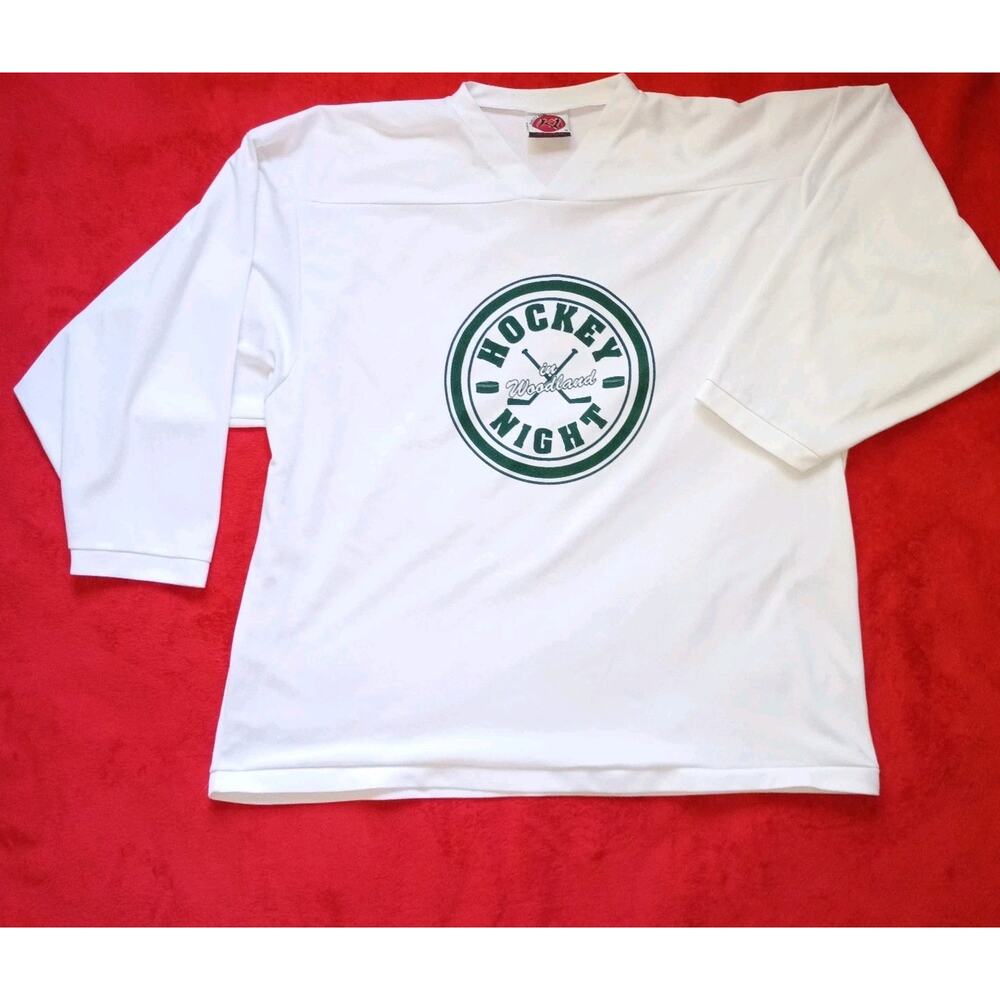 Woodland Hockey Jersey Mens Size XL White Green Puck Night AHL Northern Games
